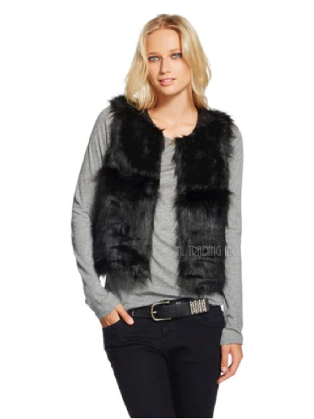 Luxe Black Faux Fur Layered Vest 0013